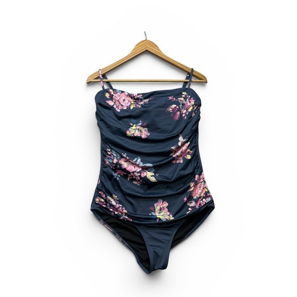 Albion Womens Swimsuit Medium Blue Floral One Piece Swim Ruched Slimming